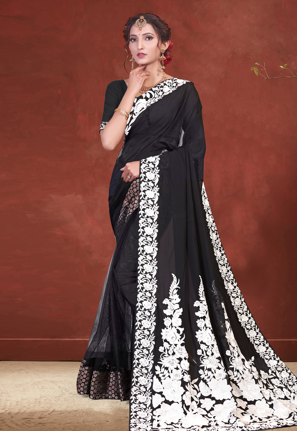 Black Georgette Saree With Blouse 216932