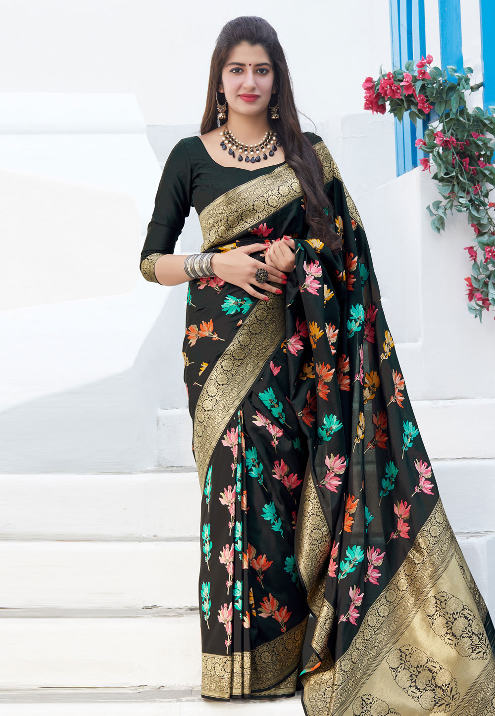 Black Banarasi Silk Festival Wear Saree 210618