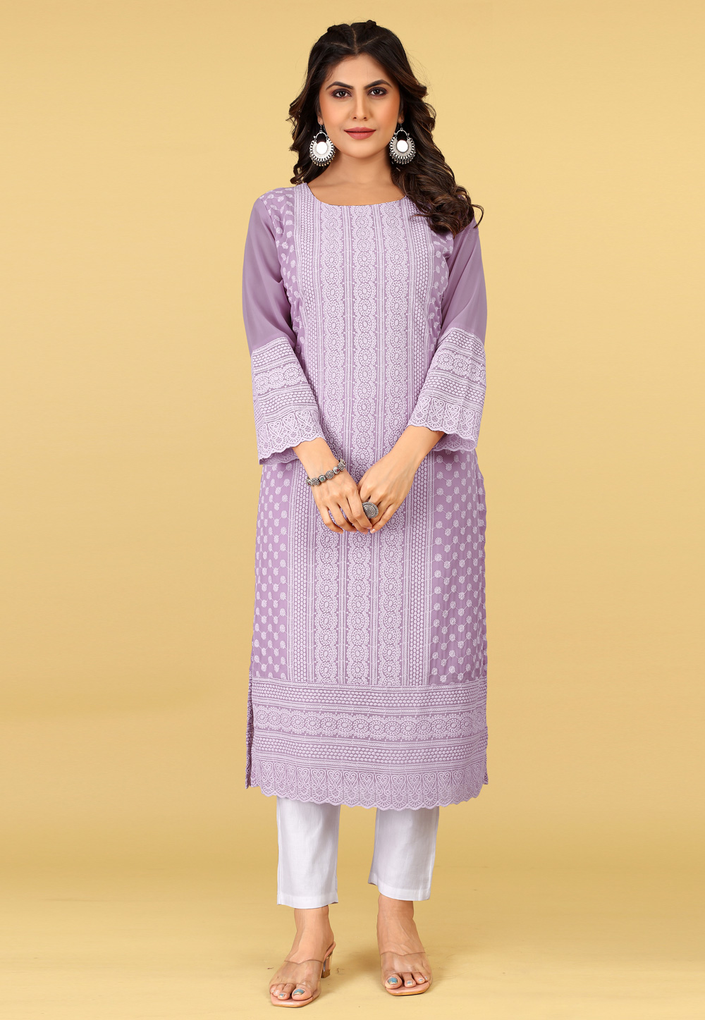 Lavender Georgette Chiffon Long Kurti 267340