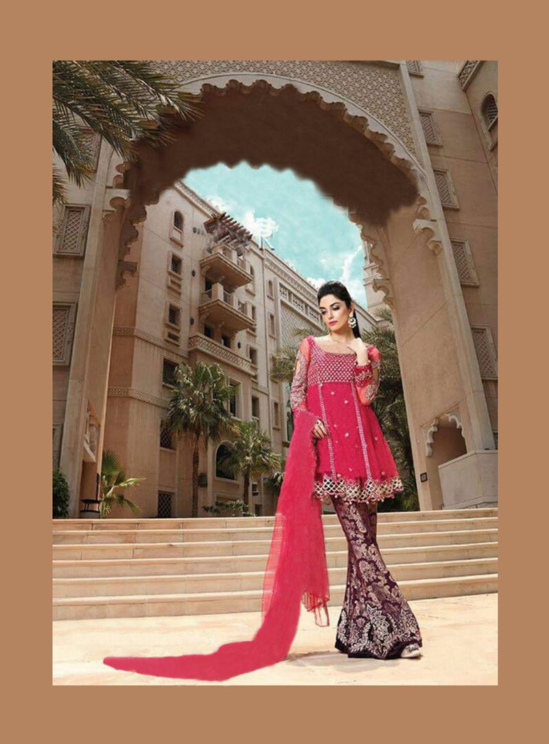 Pink Faux Georgette Palazzo Style Suit 77402
