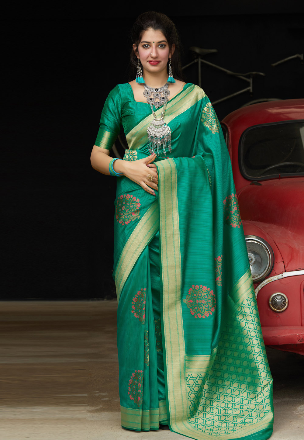 Green Banarasi Silk Festival Wear Saree 210620