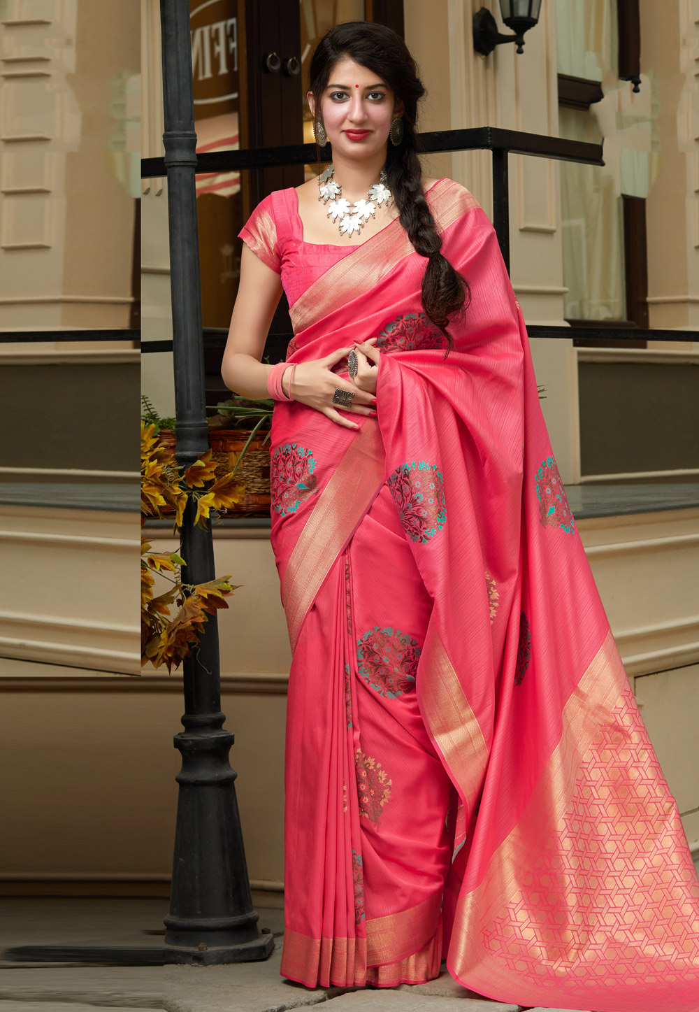 Pink Banarasi Silk Saree With Blouse 210621