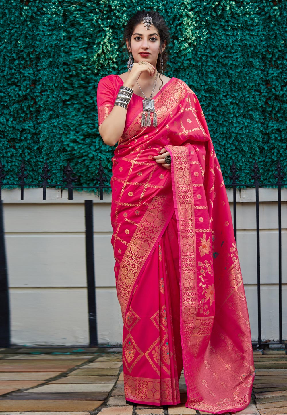 Pink Banarasi Silk Festival Wear Saree 210622