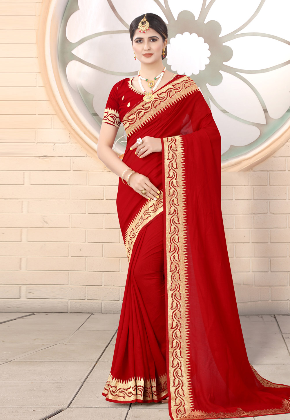 Red Silk Festival Wear Saree 222375