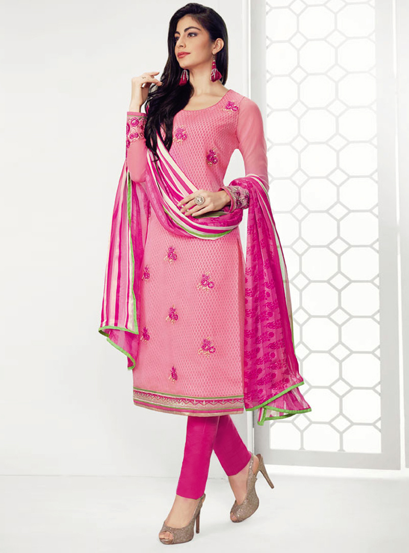 Pink Georgette Pant Style Suit 140371