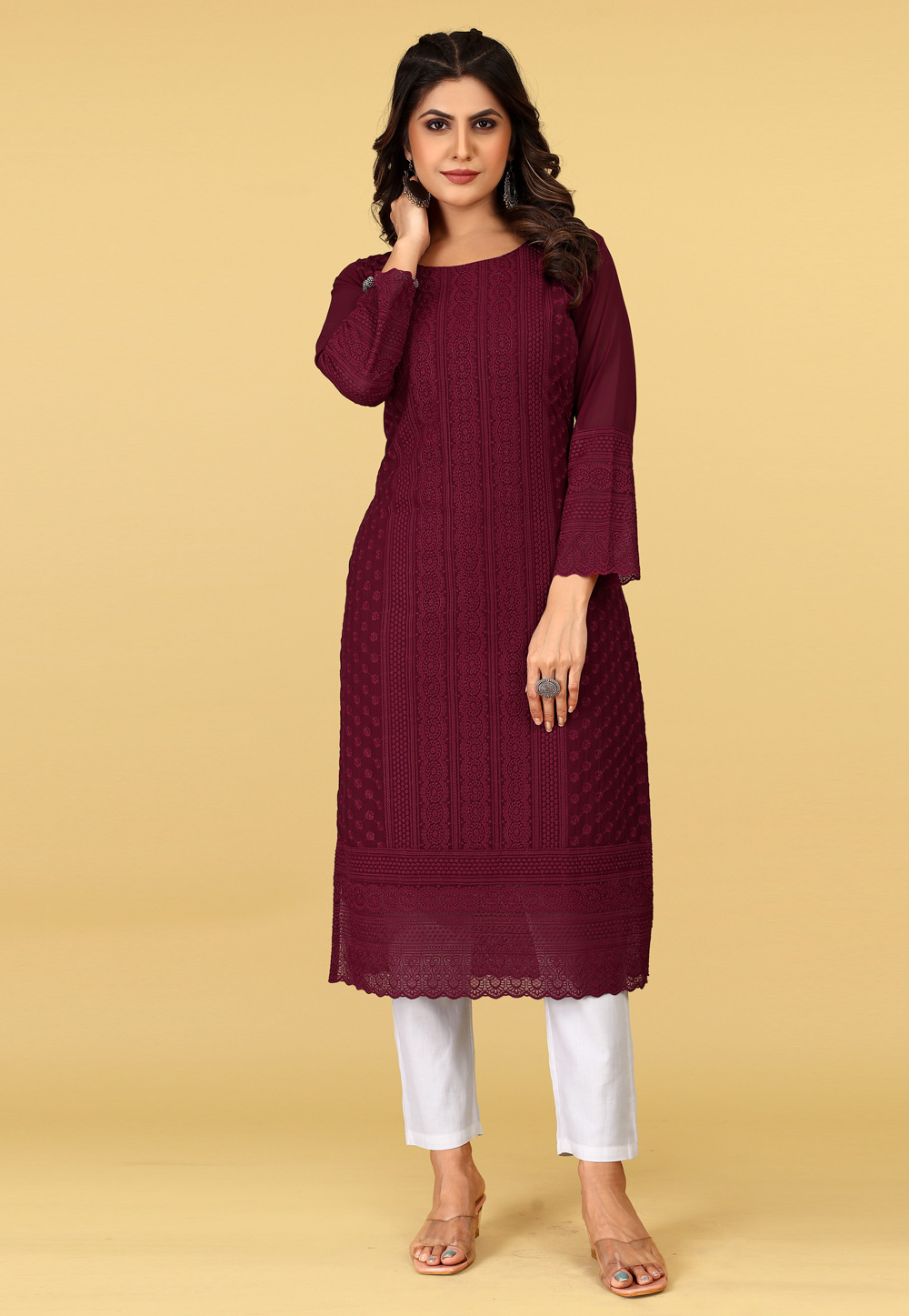 Maroon Georgette Chiffon Long Kurti 267342