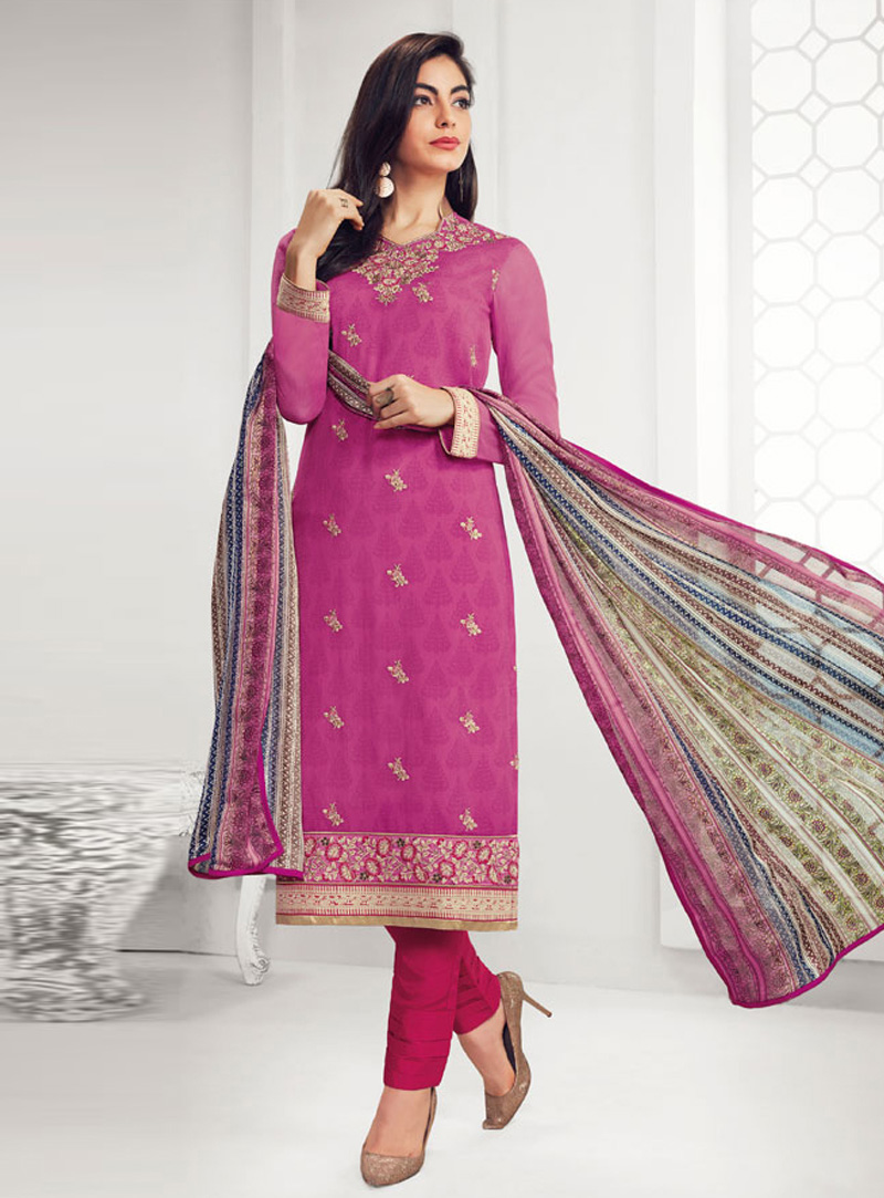 Pink Georgette Pant Style Suit 140373