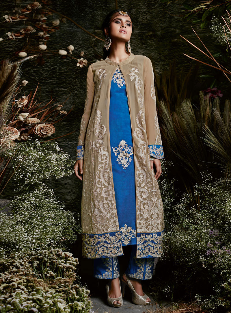Beige Faux Georgette Pakistani Style Suit 129810