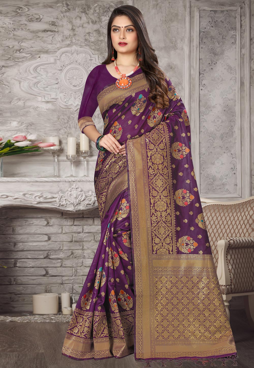 Purple Banarasi Silk Festival Wear Saree 221654