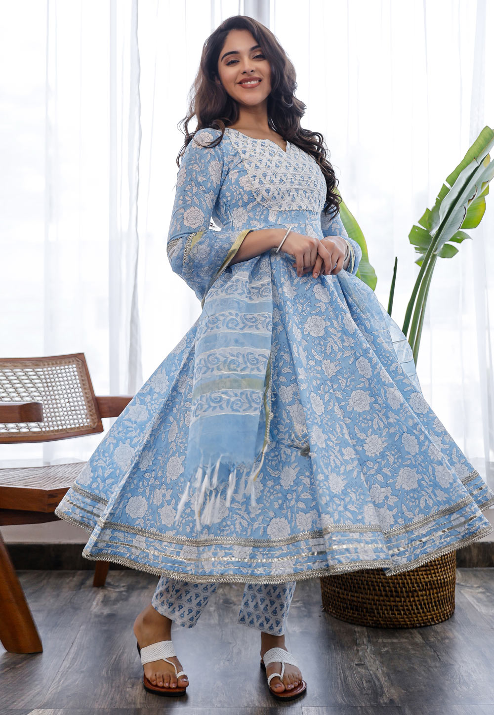 Sky Blue Cotton Readymade Pant Style Suit 248405