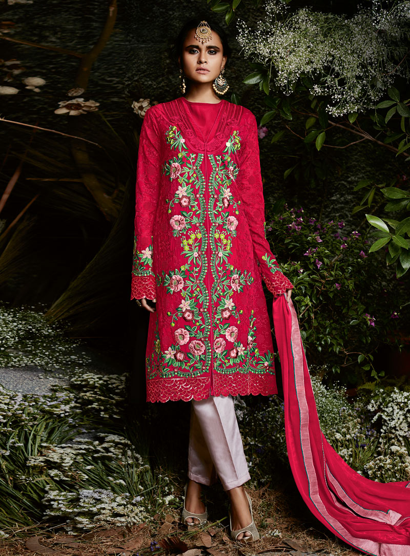 Magenta Faux Georgette Pakistani Style Suit 133479