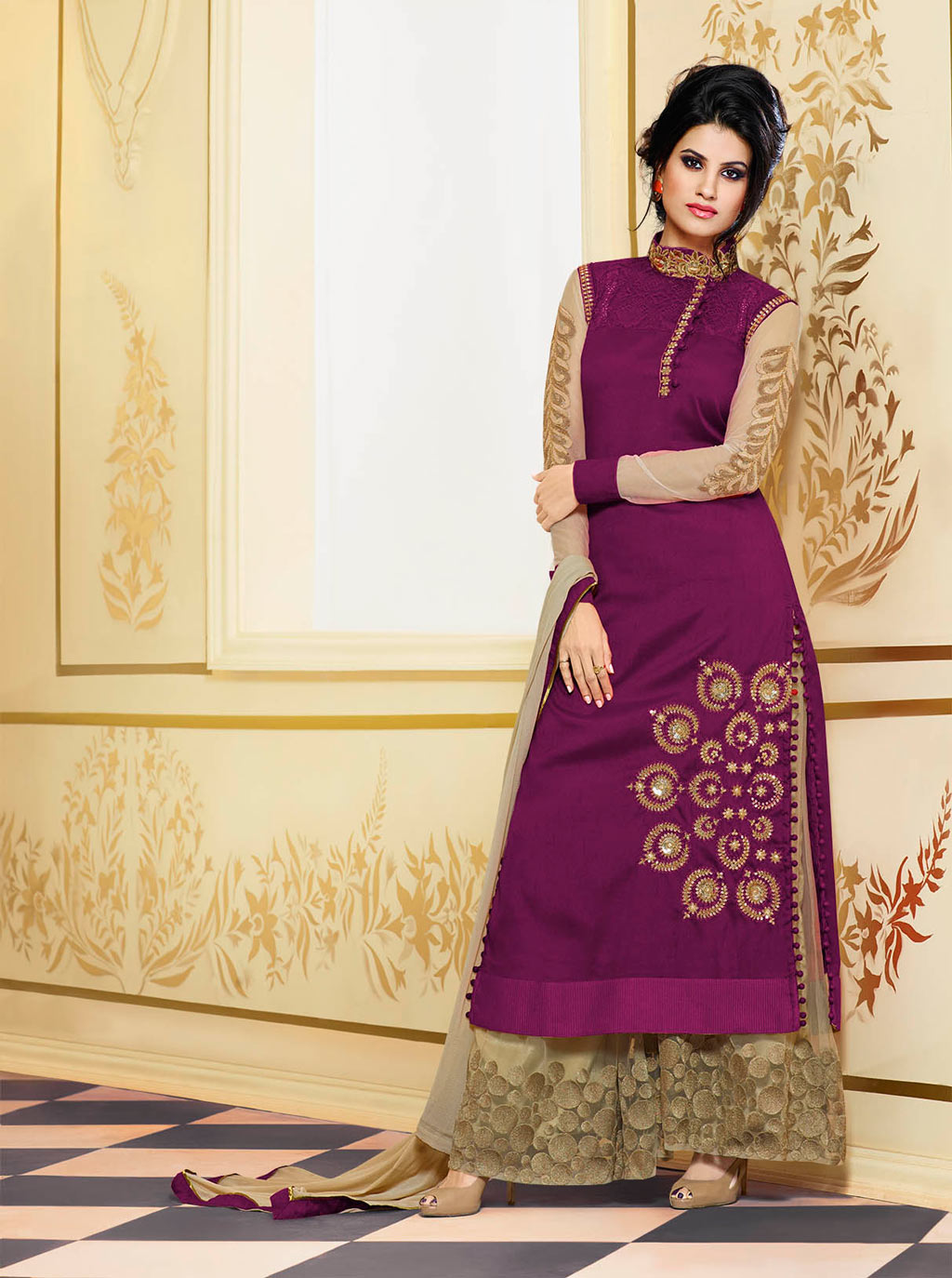 Purple Raw Silk Palazzo Style Suit 58729