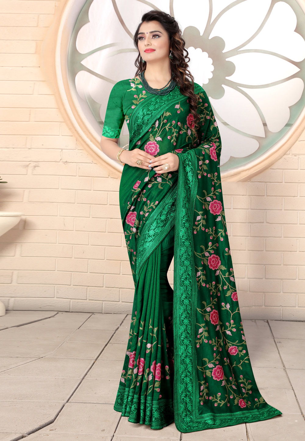 Green Silk Saree With Blouse 221949