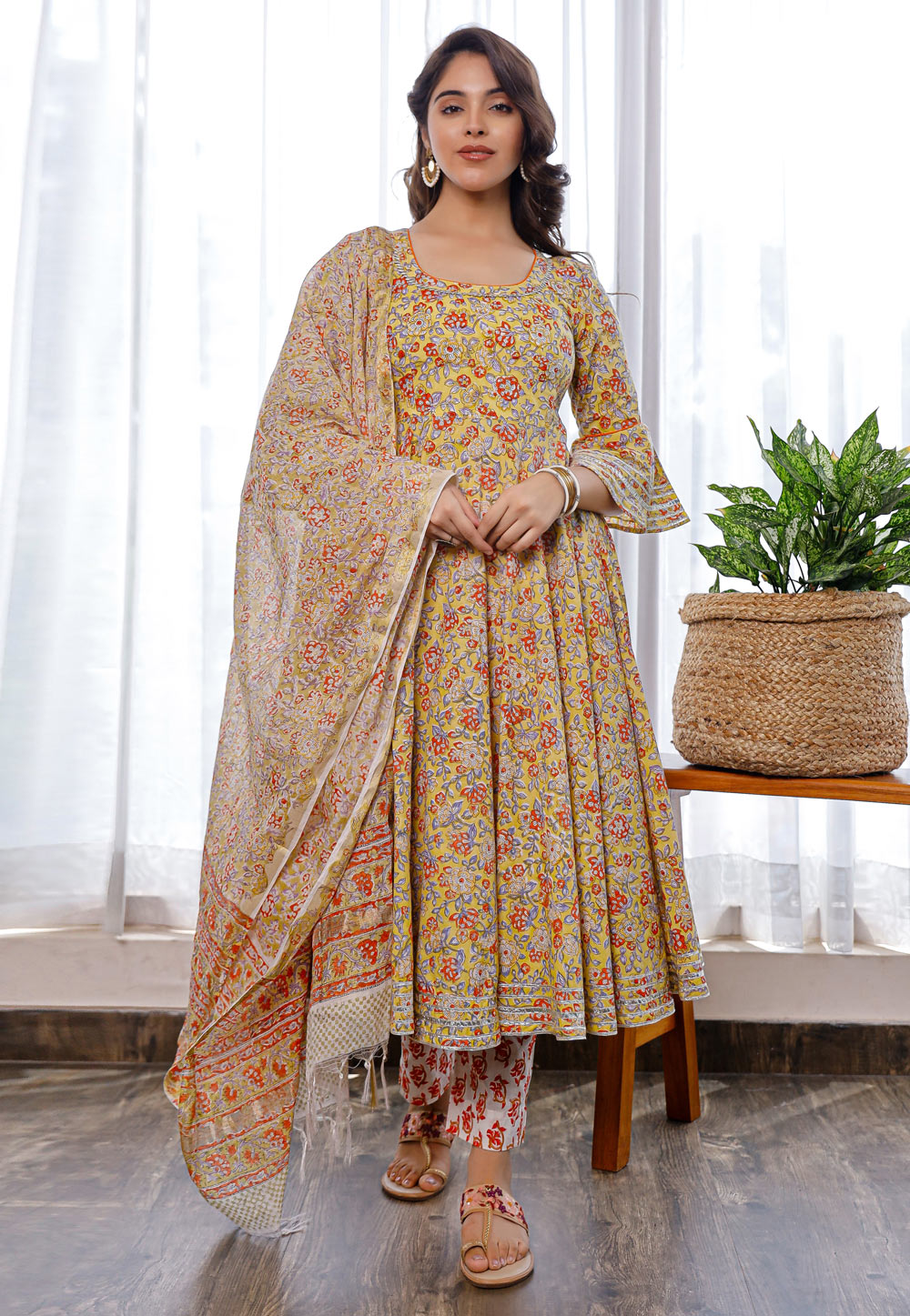 Yellow Cotton Readymade Pant Style Suit 248419