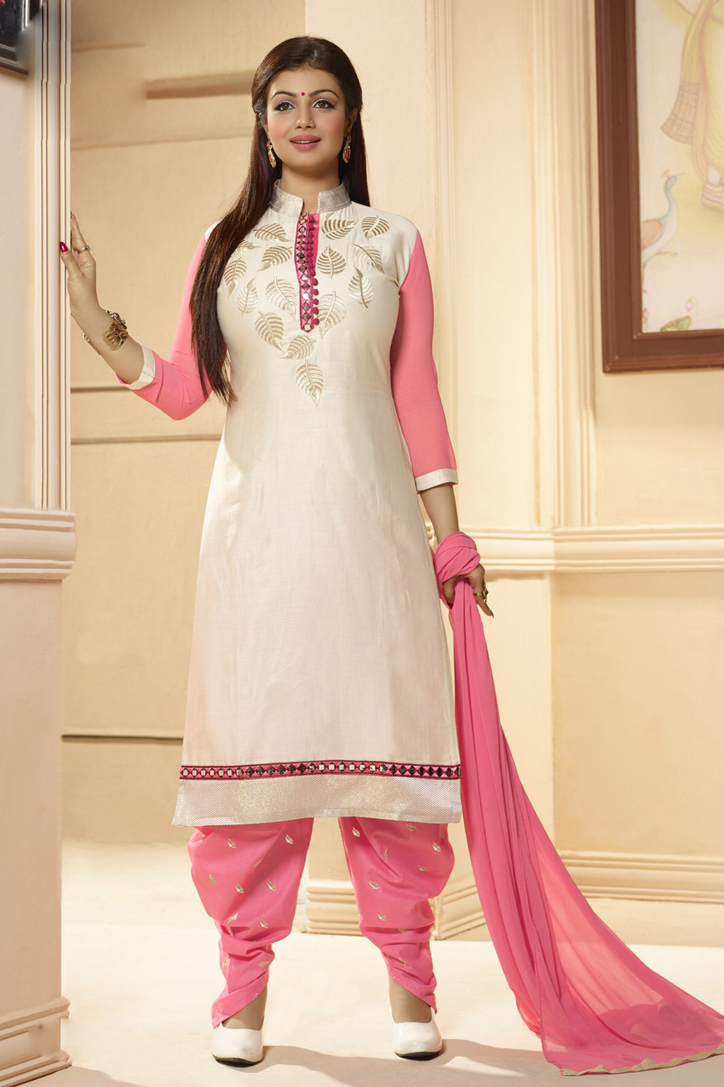 Ayesha Takia Beige Satin Cotton Punjabi Suit 60306