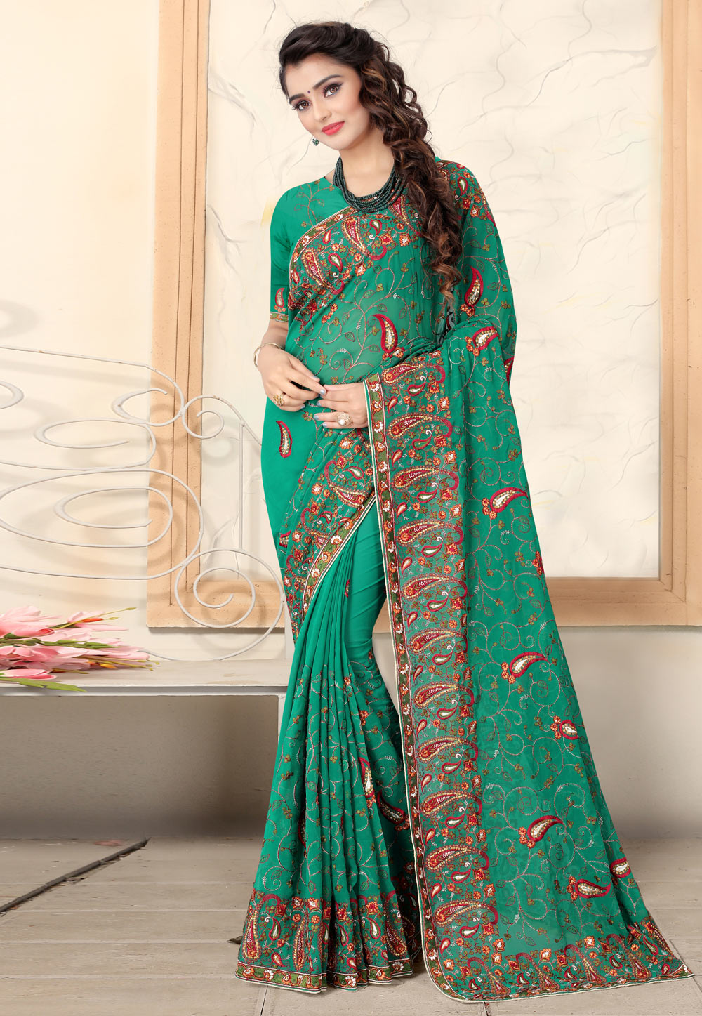 Green Silk Saree With Blouse 221957
