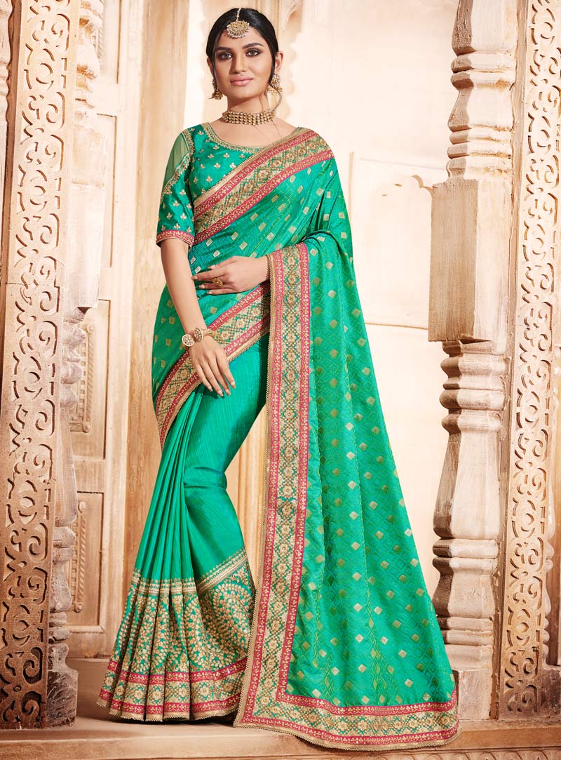 Green Silk Engagement Wear Saree 88825