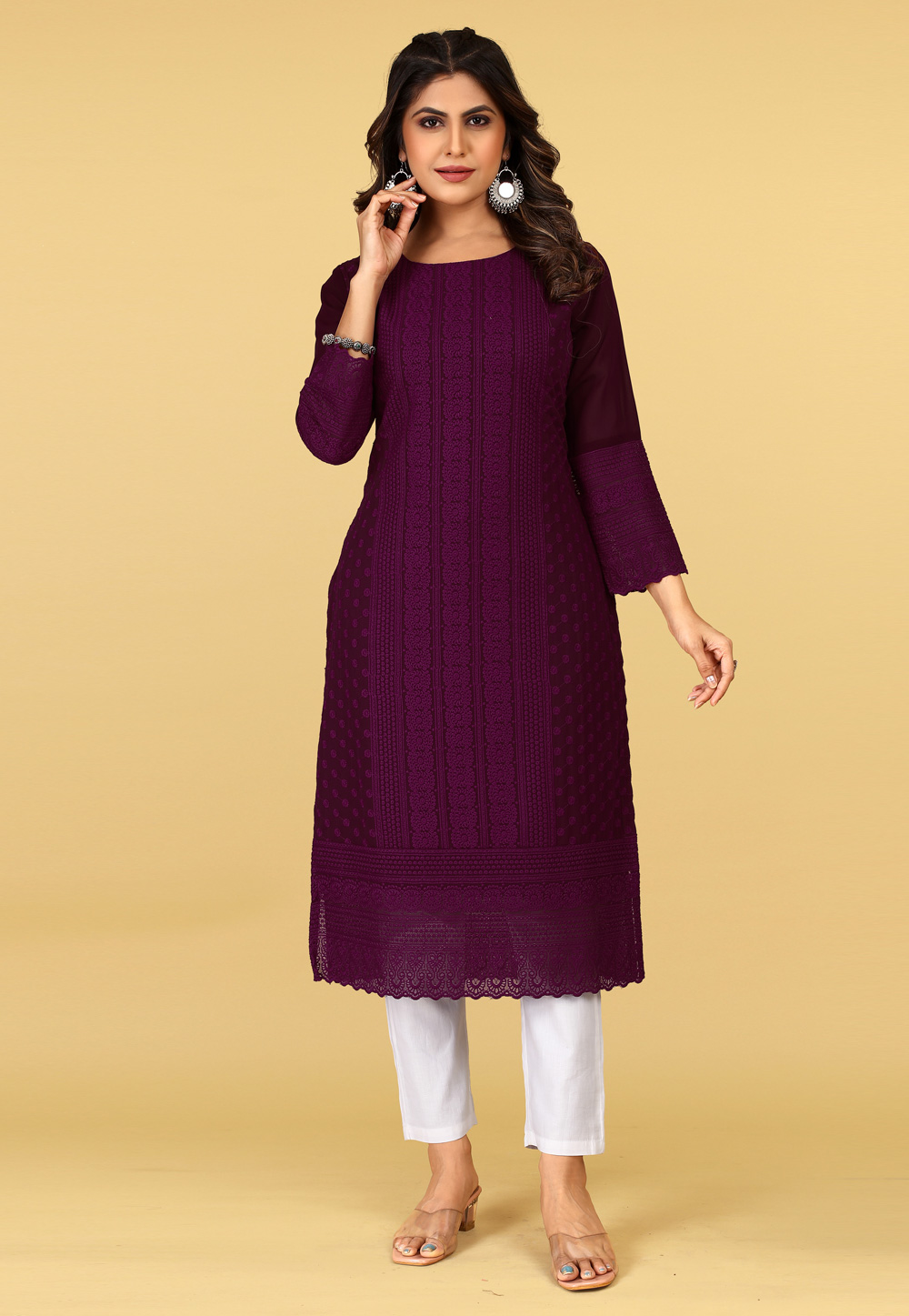 Purple Georgette Chiffon Long Tunic 267345