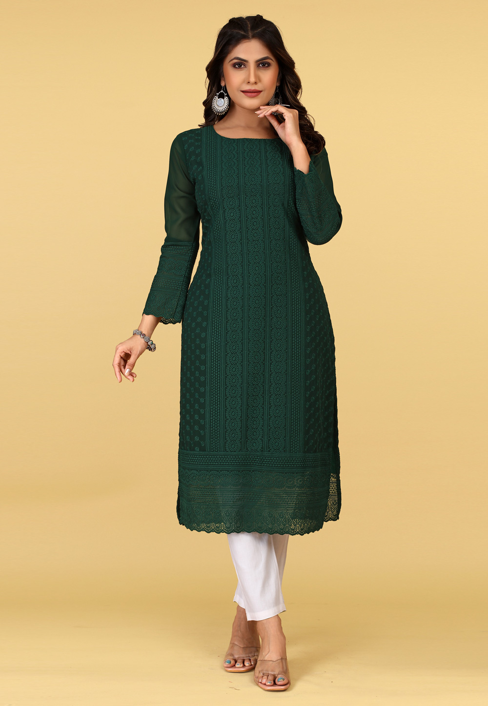 Buy Mint Green Jacket With Kurta And Tights Online - W for Woman