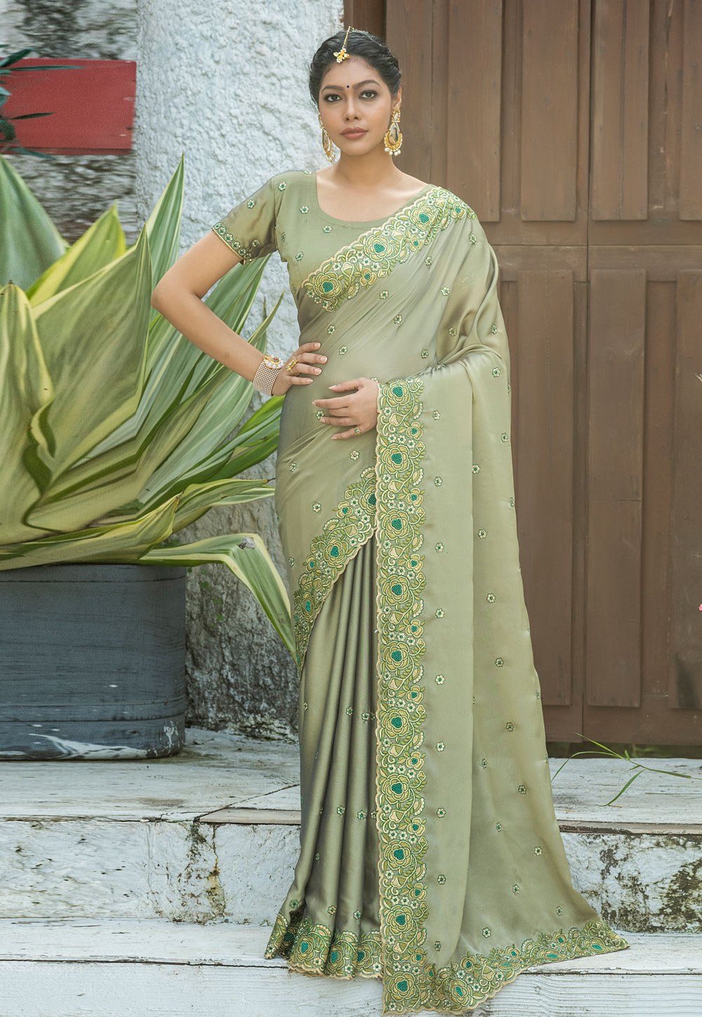 Light Green Georgette Saree With Blouse 219333