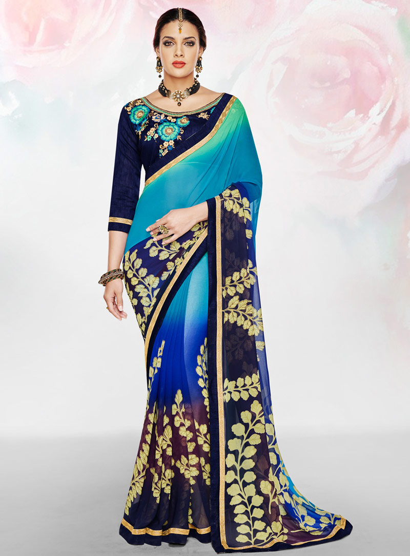 Blue Polyester Georgette Party Wear Saree 76325