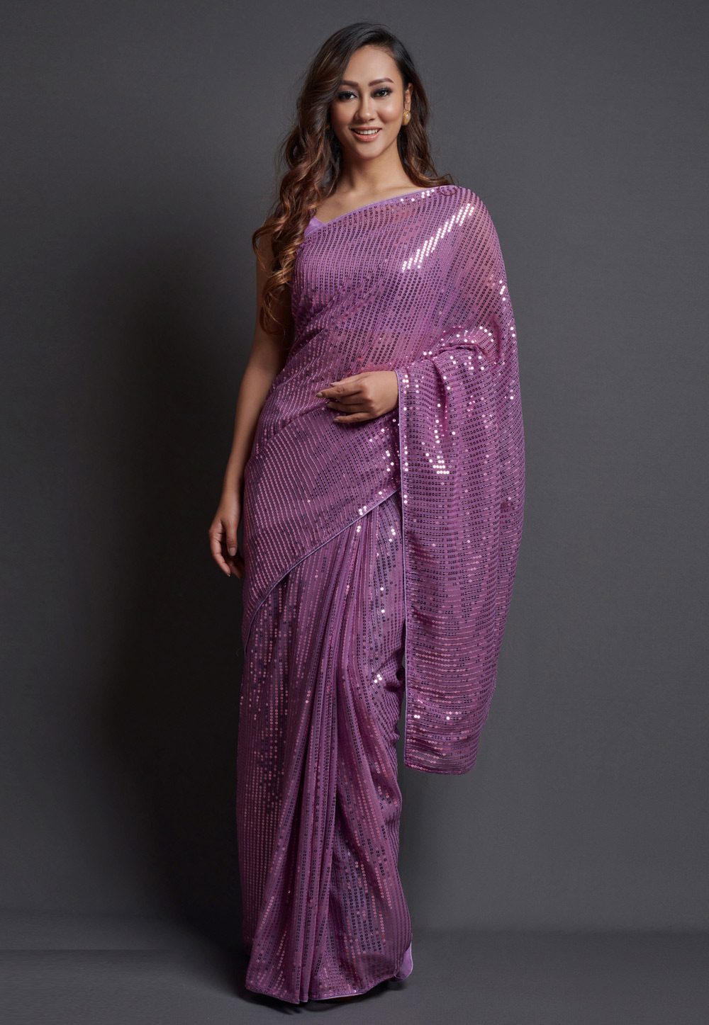 Light purple Georgette Sequence Saree 252333