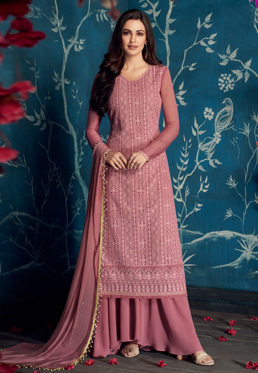 Pink Georgette Palazzo Suit 185203