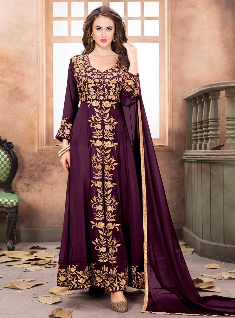 Purple Faux Georgette Pant Style Suit 117754