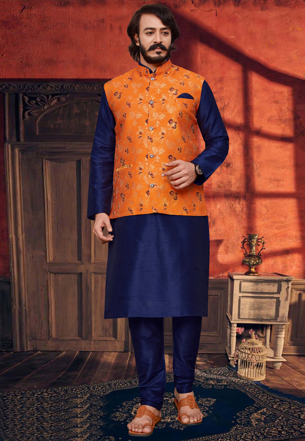 Solid Men Blue Cotton Kurta Pajama Jacket Set at Rs 2550/set in Yamuna  Nagar | ID: 2851695347812