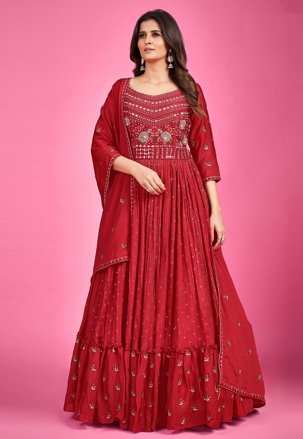 Red Chinon Silk Gown 257254