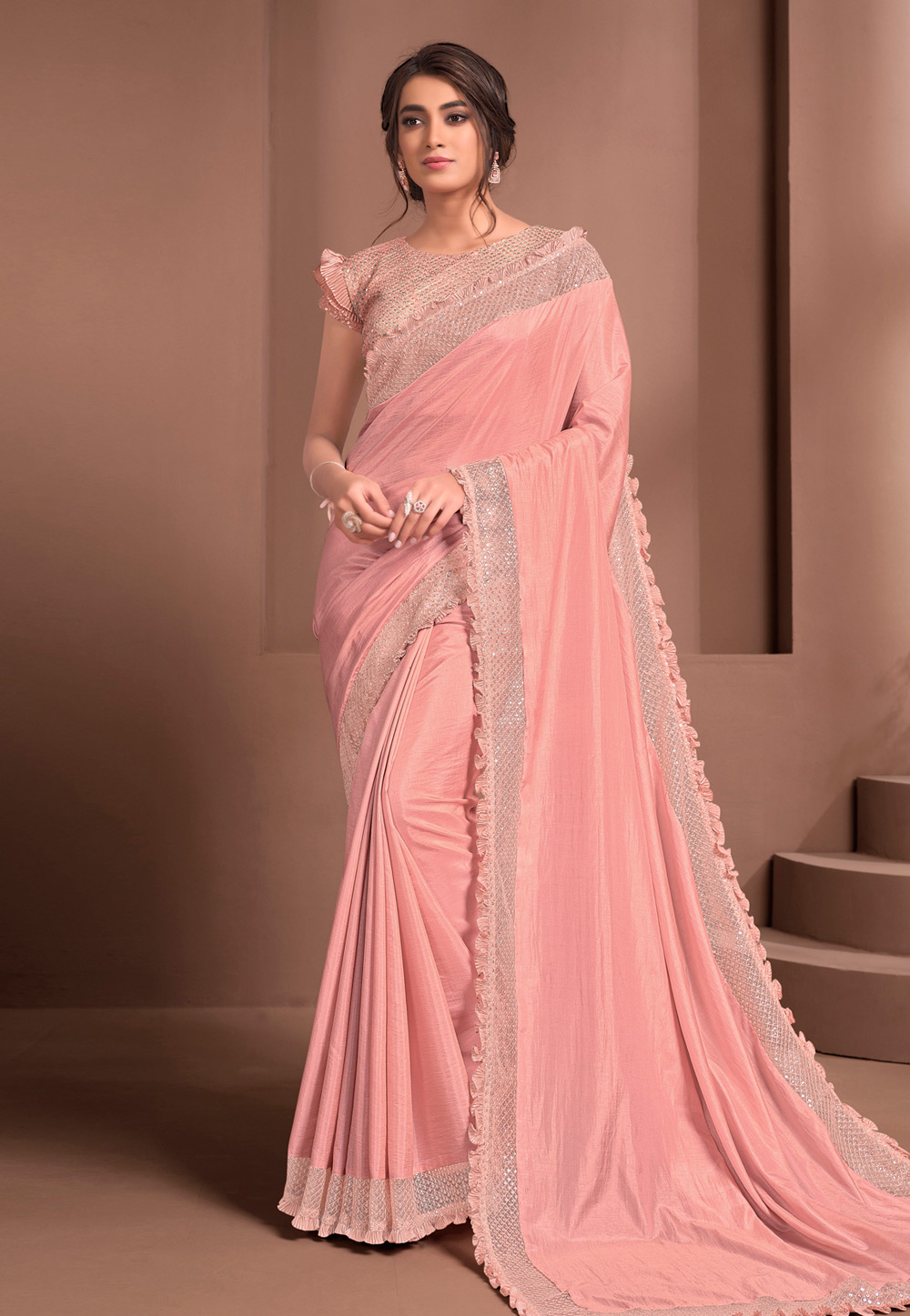 Pink Silk Georgette Party Wear Saree 232149