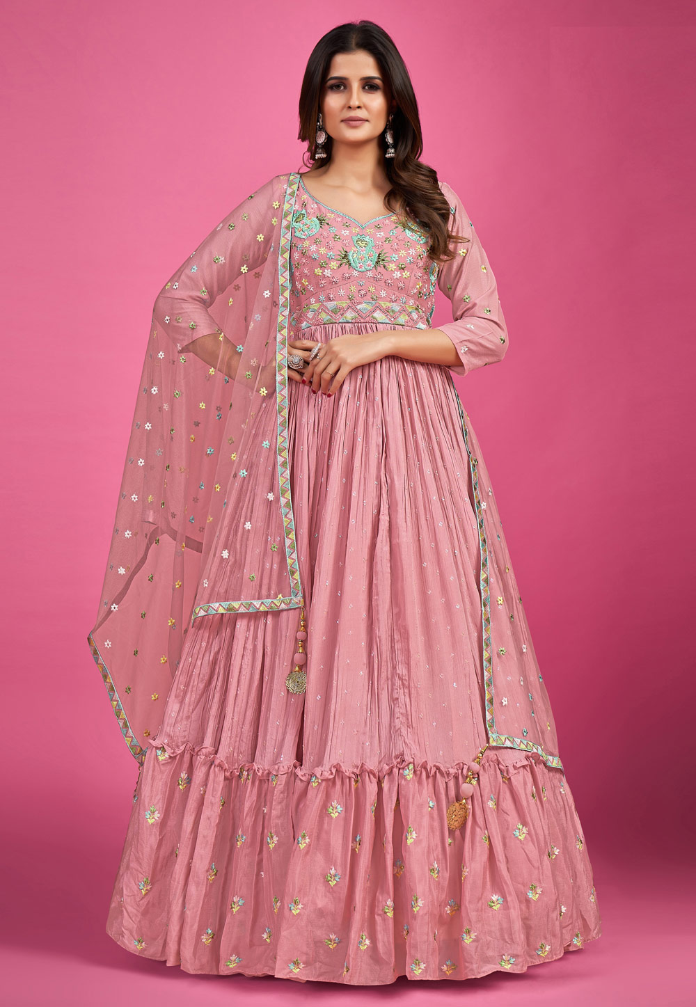 Pink Chinon Silk Gown 257256