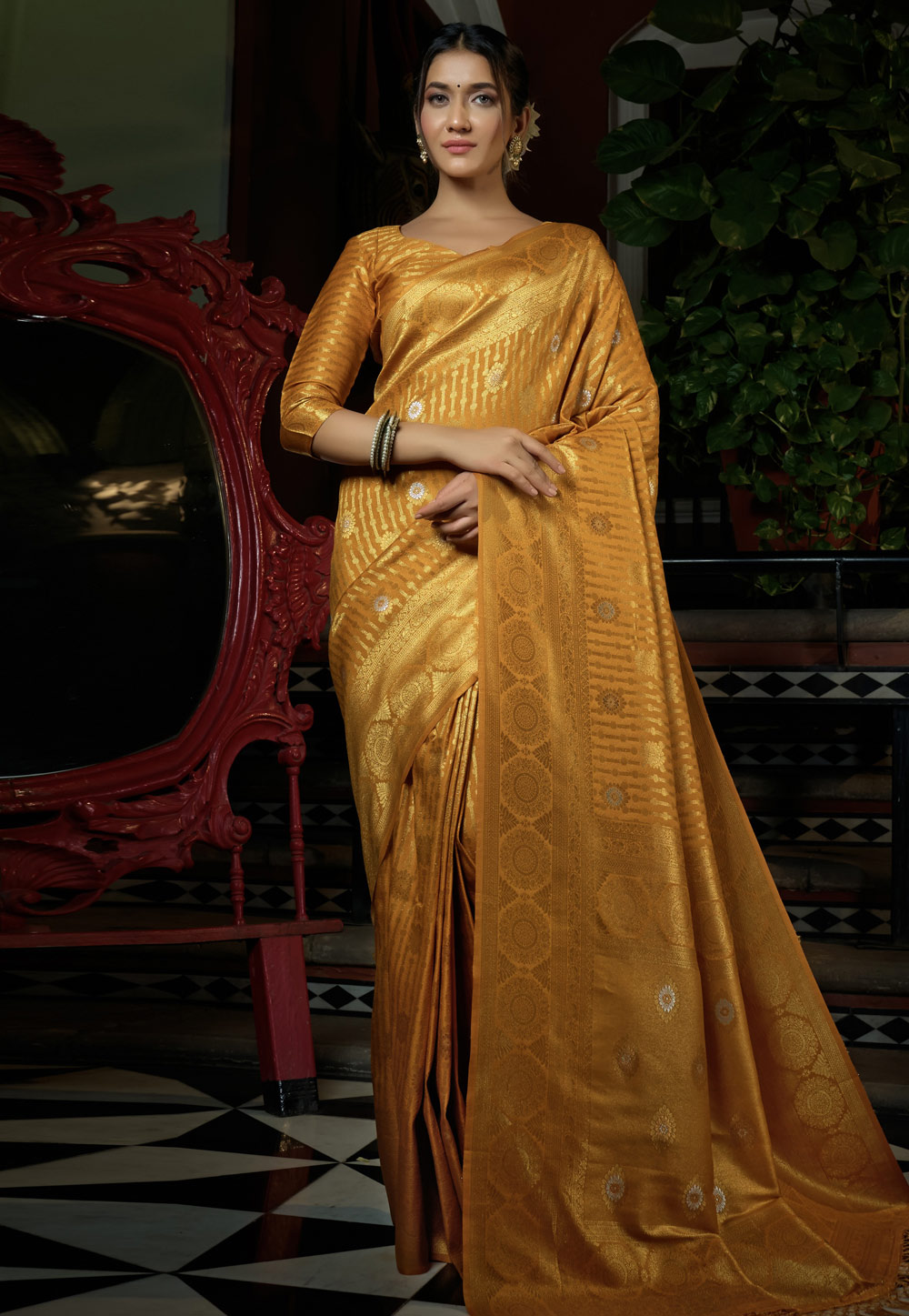 Mustard Kanjivaram Silk Saree With Blouse 262803