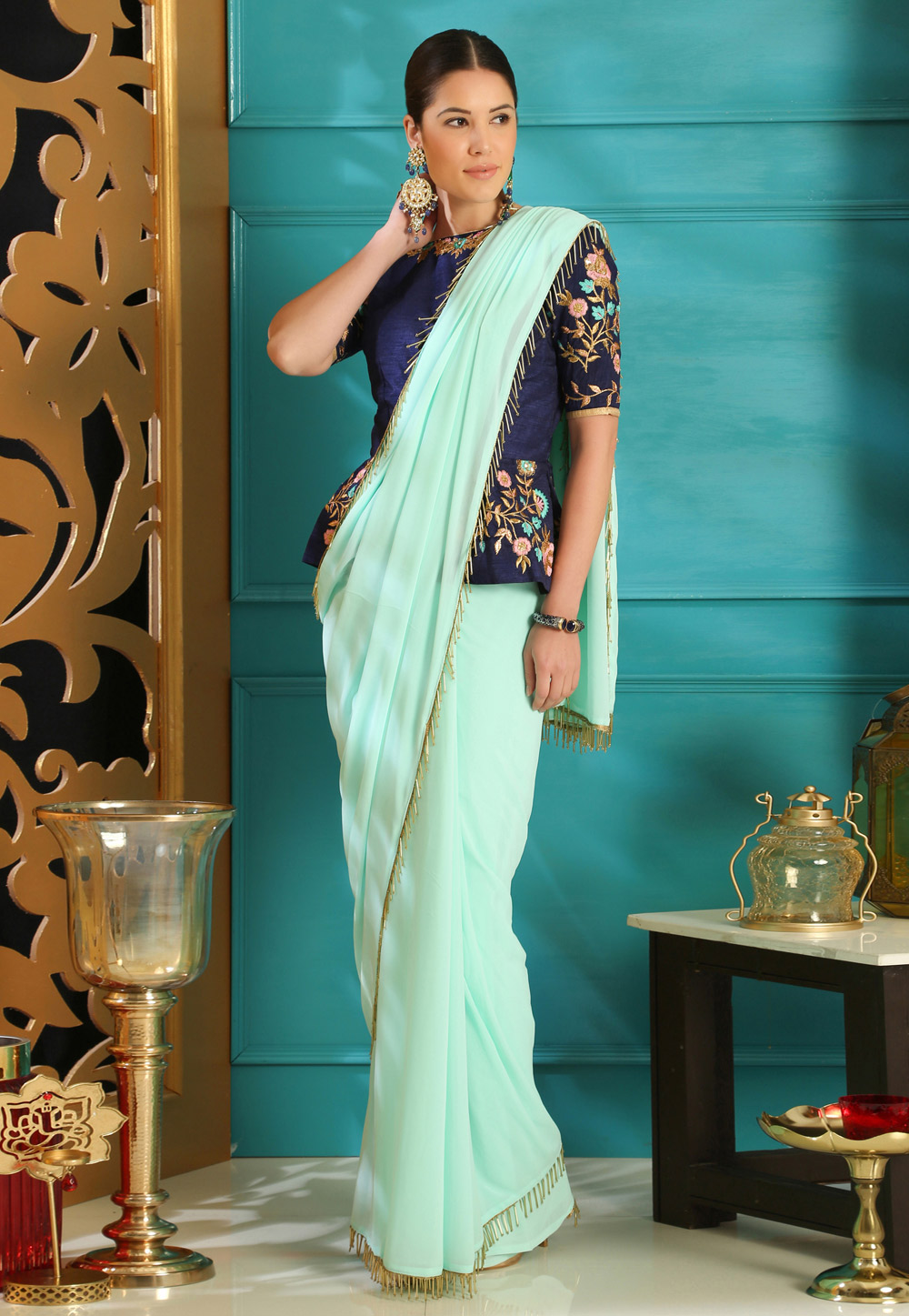 Mint Green Georgette Saree With Blouse 160071