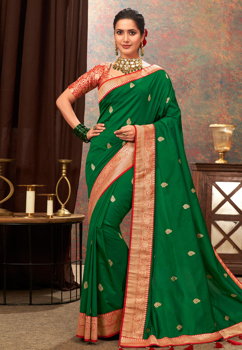 Green Banarasi Silk Festival Wear Saree 243435