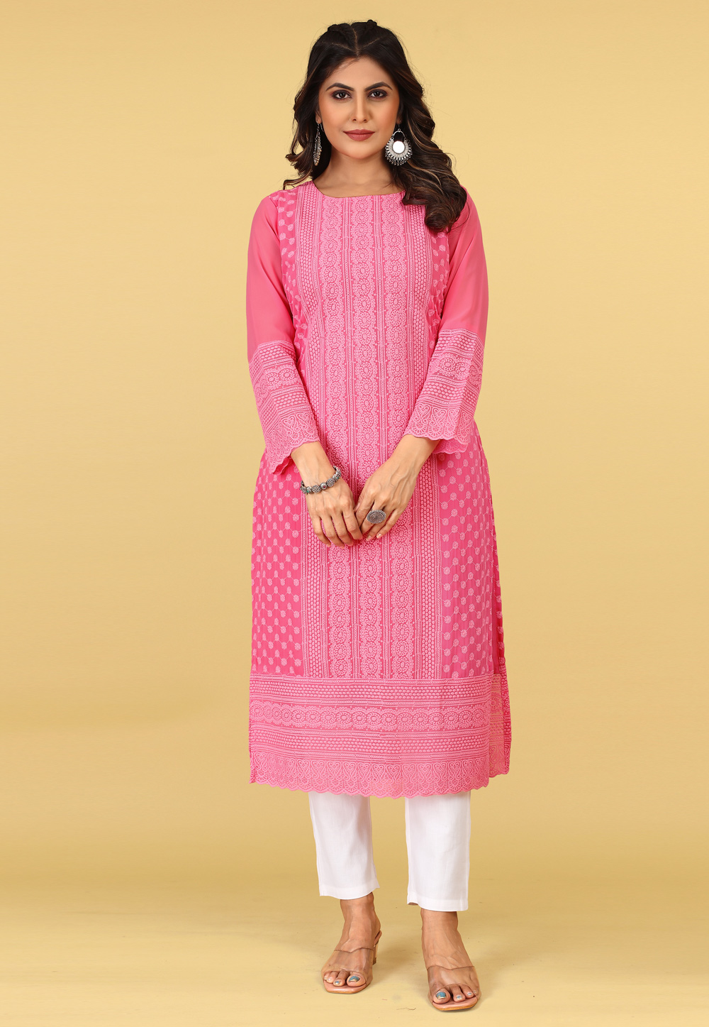 Pink Georgette Chiffon Long Tunic 267347