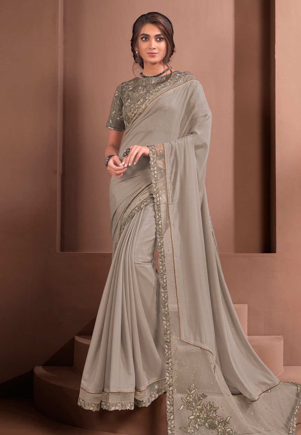 Grey Silk Georgette Saree With Blouse 232159