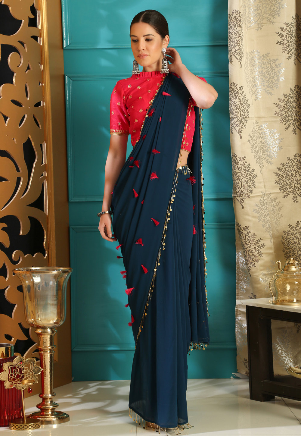 Blue Georgette Saree With Blouse 160073