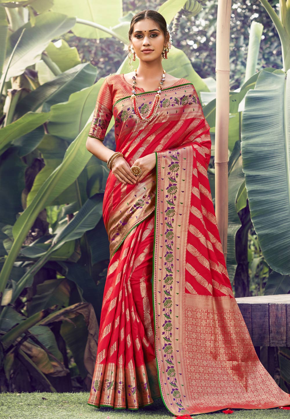 Red Silk Saree With Blouse 217911