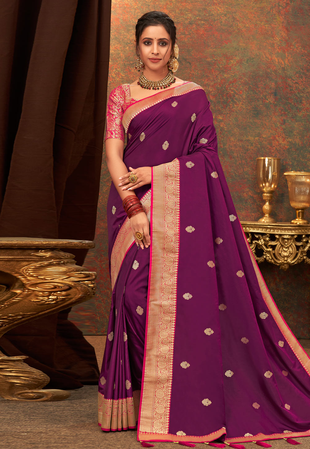 Purple Banarasi Silk Festival Wear Saree 243441