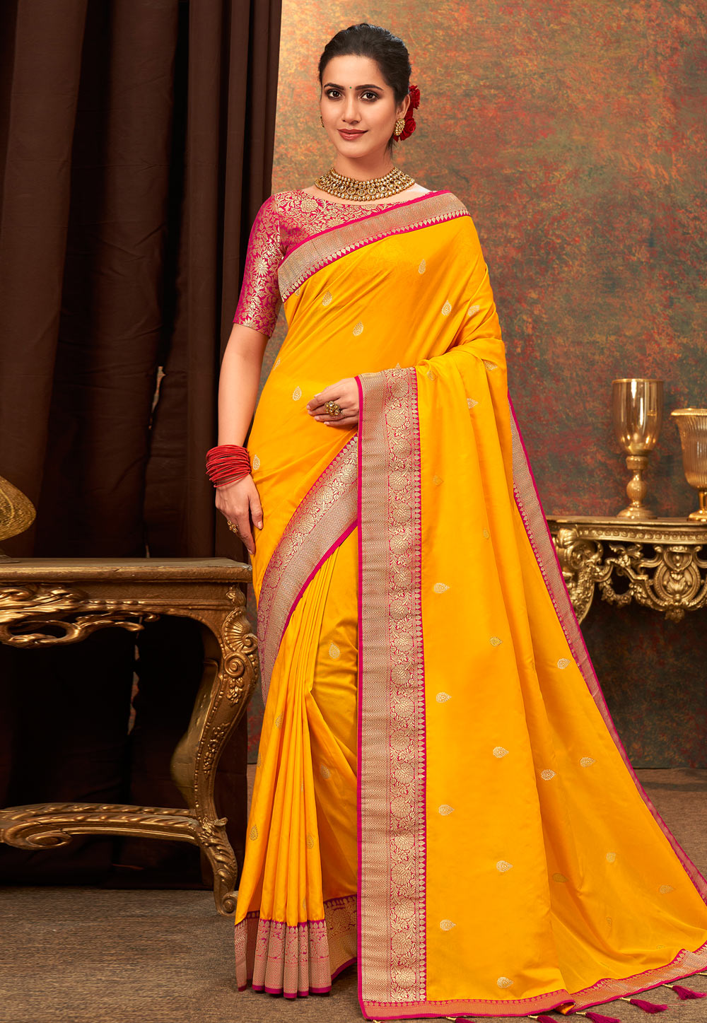 Yellow Banarasi Silk Festival Wear Saree 243443