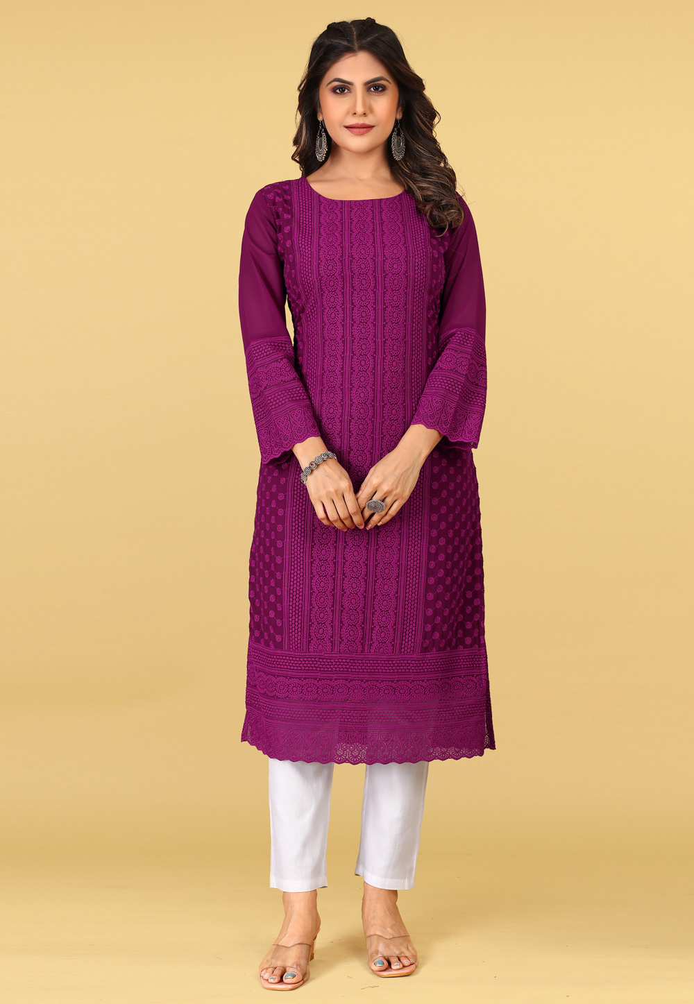 Purple Georgette Chiffon Long Kurti 267348