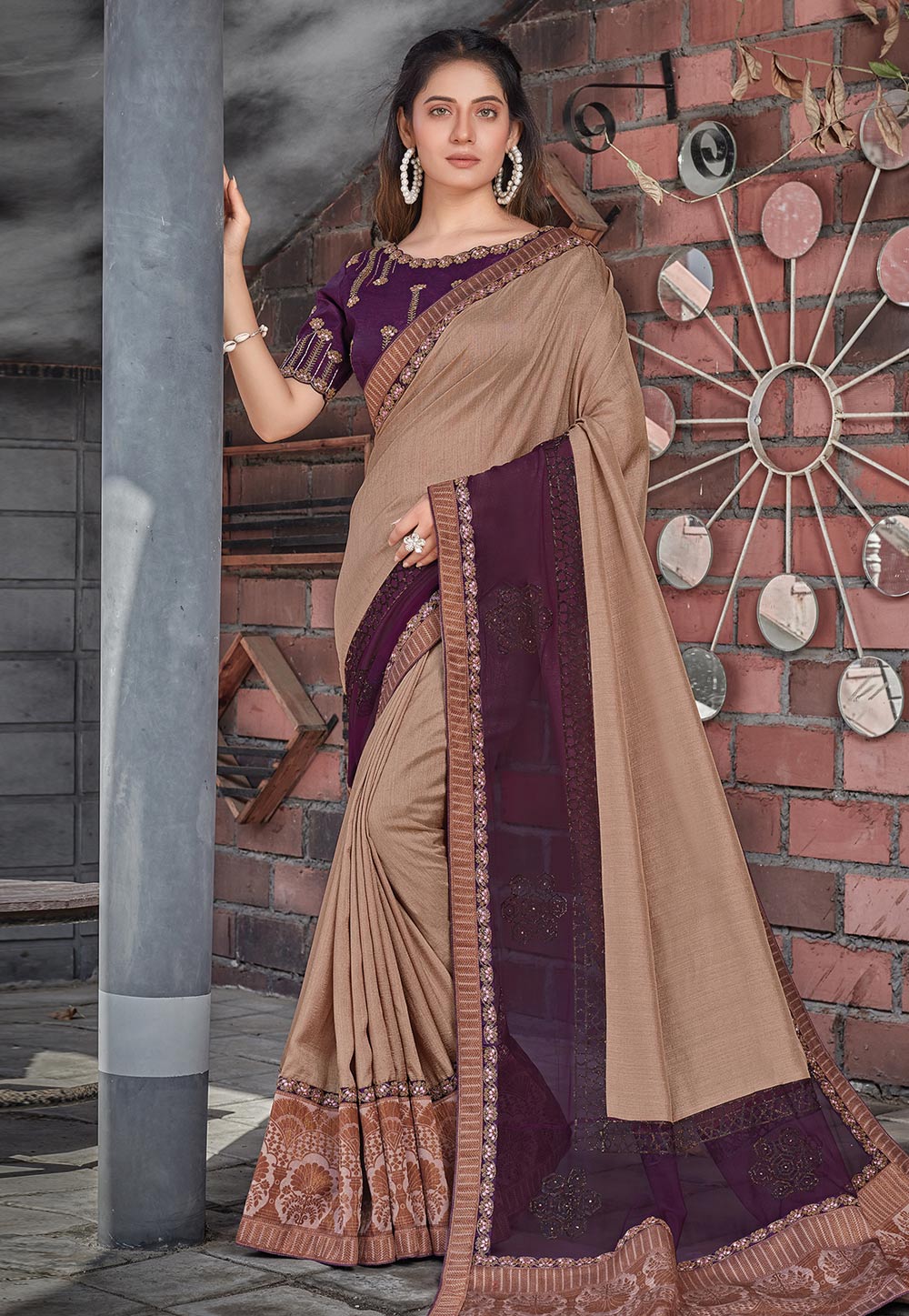 Beige Tussar Silk Embroidered Saree With Blouse 244978