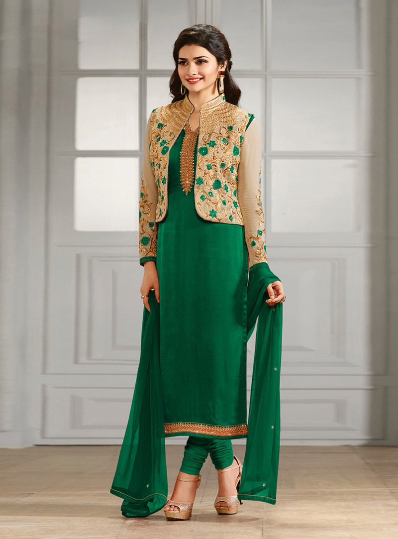 Prachi Desai Green Georgette Churidar Suit 78473