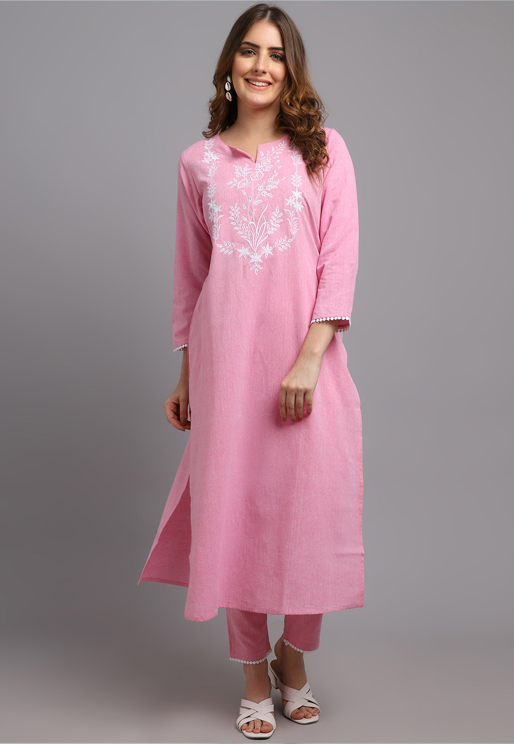 Pink Cotton Kurta Set With Pant 248904