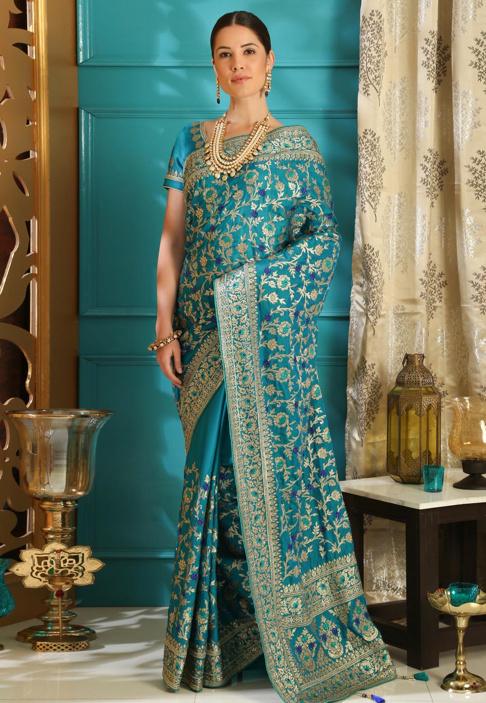 Turquoise Blue Silk Saree With Blouse 168717