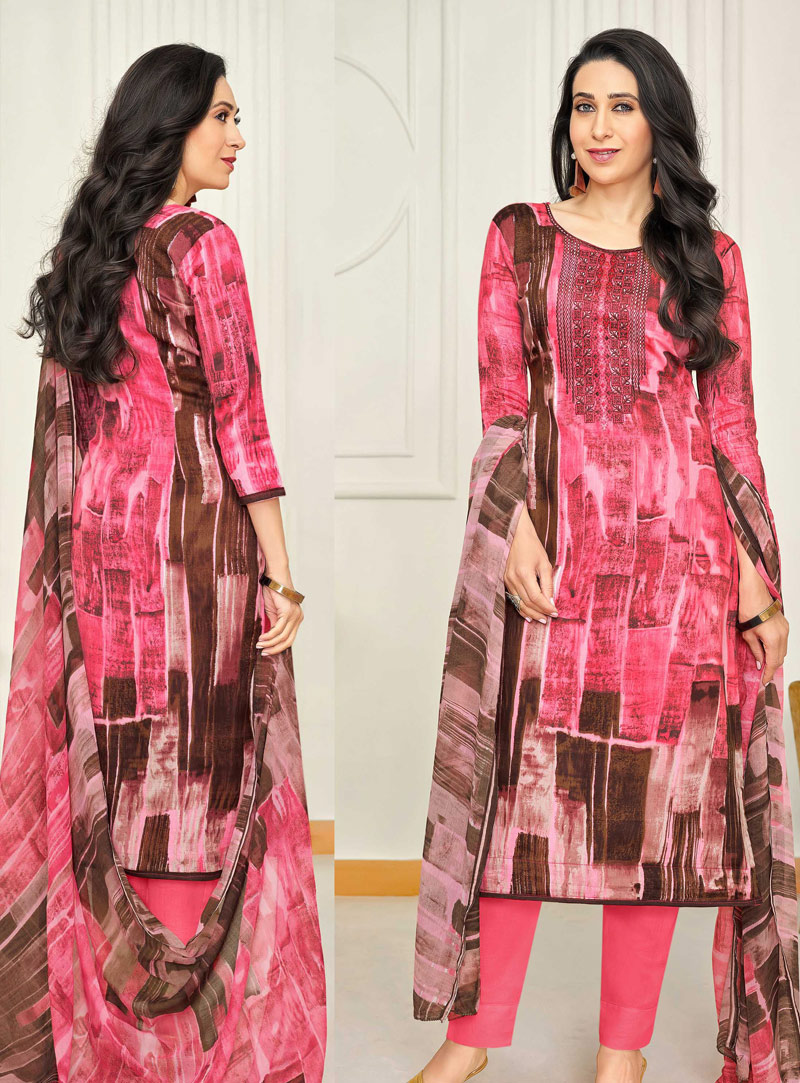 Karisma Kapoor Pink Satin Pant Style Suit 142386