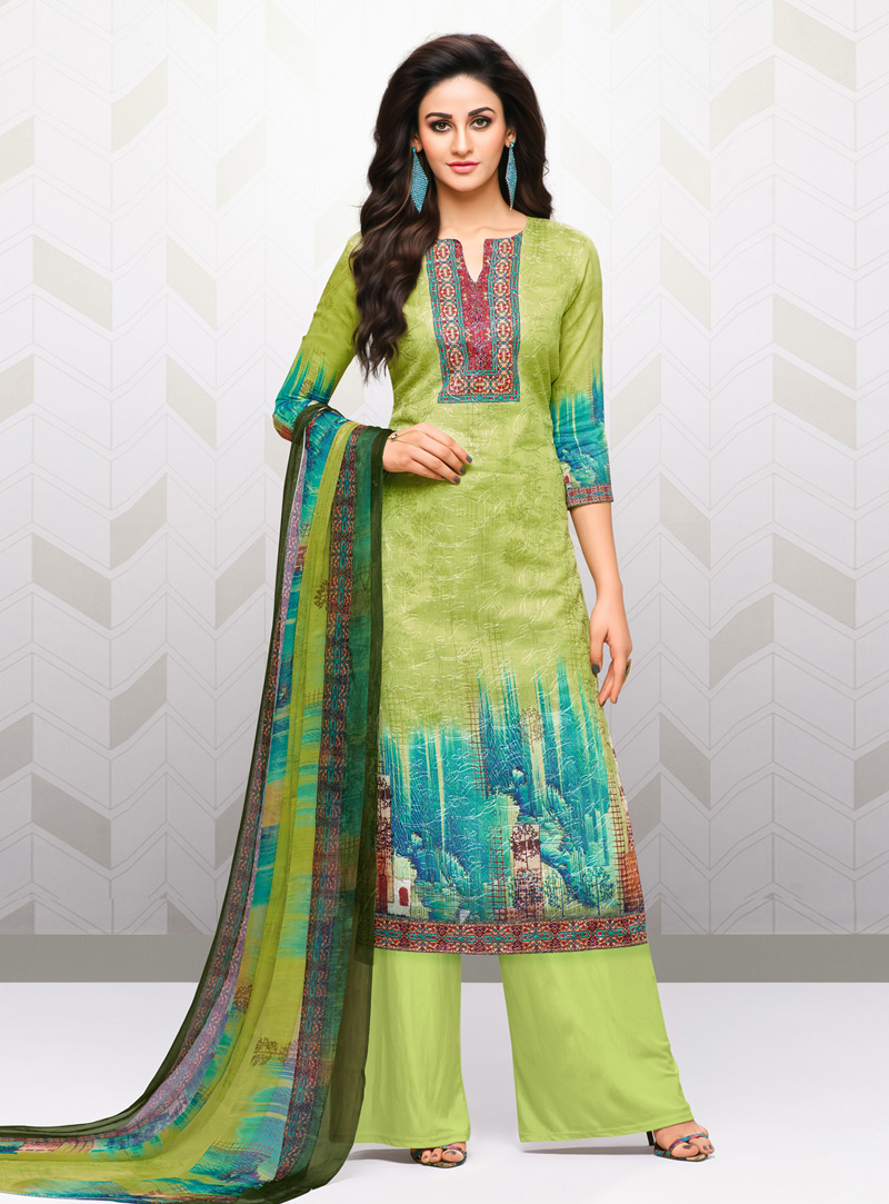Green Cotton Kameez With Palazzo 142388