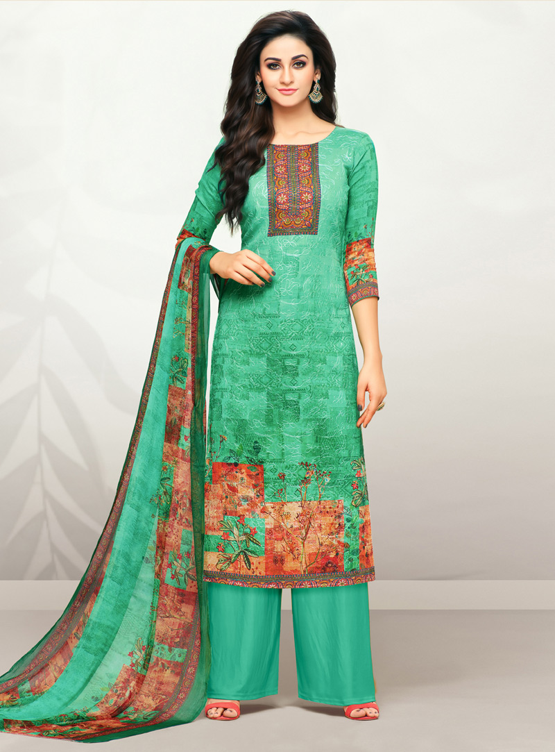 Green Cotton Kameez With Palazzo 142392