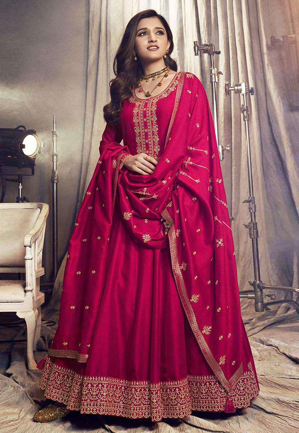 Magenta Silk Abaya Style Anarkali Suit 265552